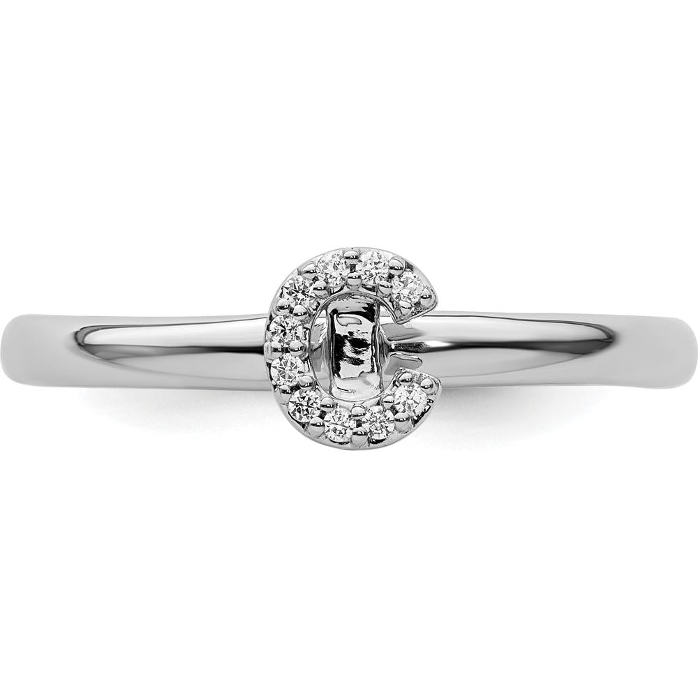 14K White Gold Stackable Diamond Initial C Ring by 0