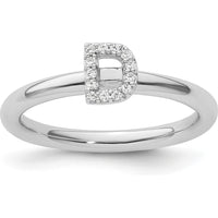 14K White Gold Stackable Diamond Initial D Ring with Halo - 0.15 Carat Total Diamond Weight by 0