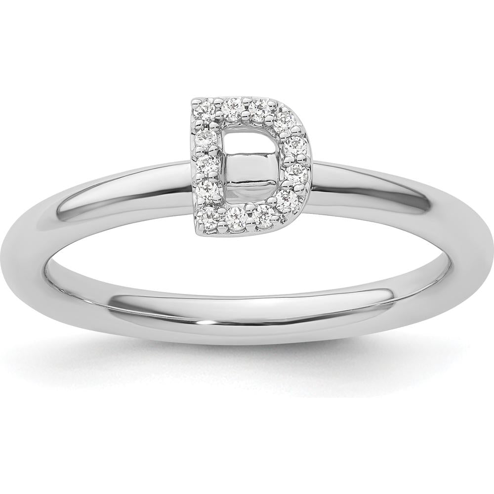 14K White Gold Stackable Diamond Initial D Ring with Halo - 0.15 Carat Total Diamond Weight by 0