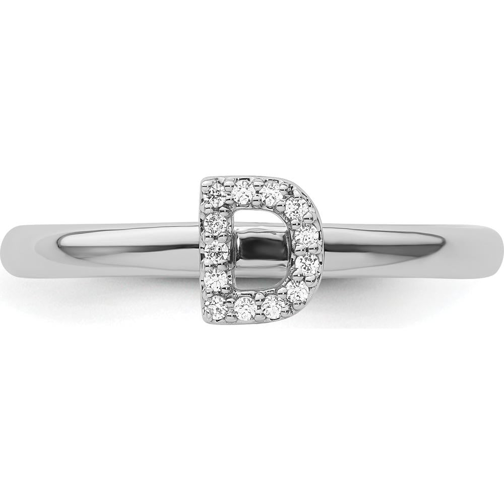 14K White Gold Stackable Diamond Initial D Ring with Halo - 0.15 Carat Total Diamond Weight by 0
