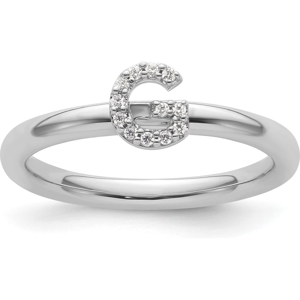 14K White Gold Stackable Diamond Initial G Ring by 0