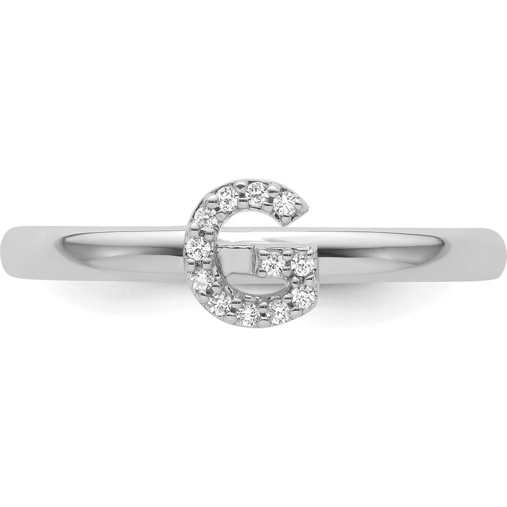 14K White Gold Stackable Diamond Initial G Ring by 0