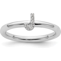 14K White Gold Stackable Diamond Initial J Ring - Rhodium Plated by 0