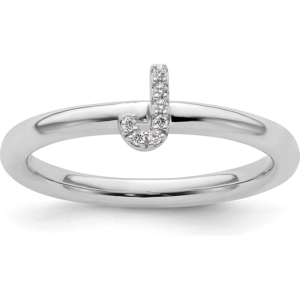 14K White Gold Stackable Diamond Initial J Ring - Rhodium Plated by 0
