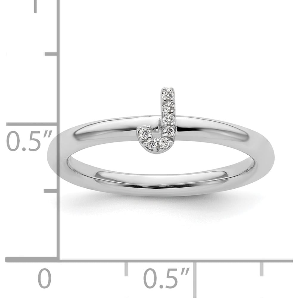 14K White Gold Stackable Diamond Initial J Ring - Rhodium Plated by 0