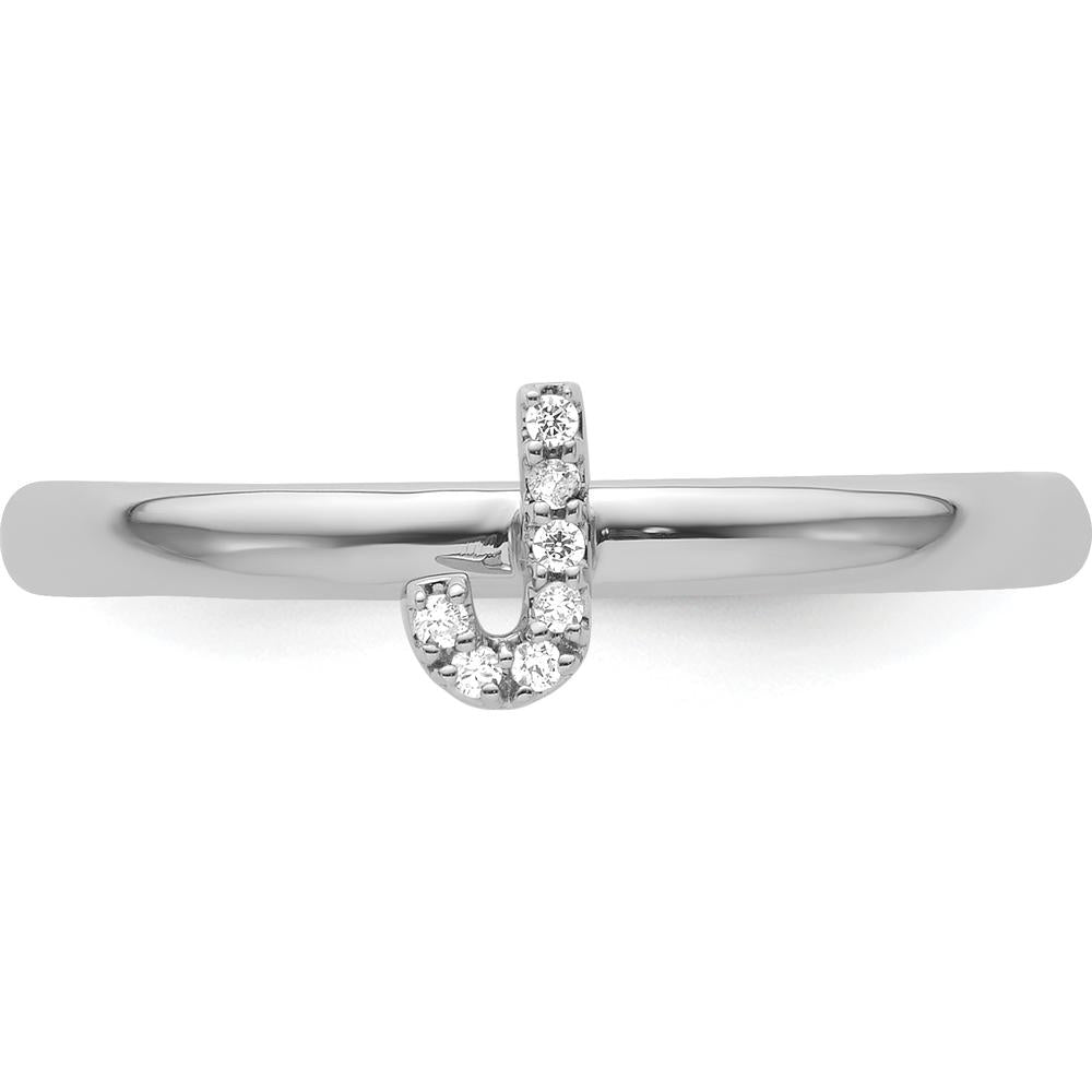 14K White Gold Stackable Diamond Initial J Ring - Rhodium Plated by 0