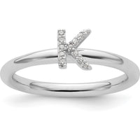 14K White Gold Stackable Diamond Initial K Ring with Prong Set Diamonds by 0