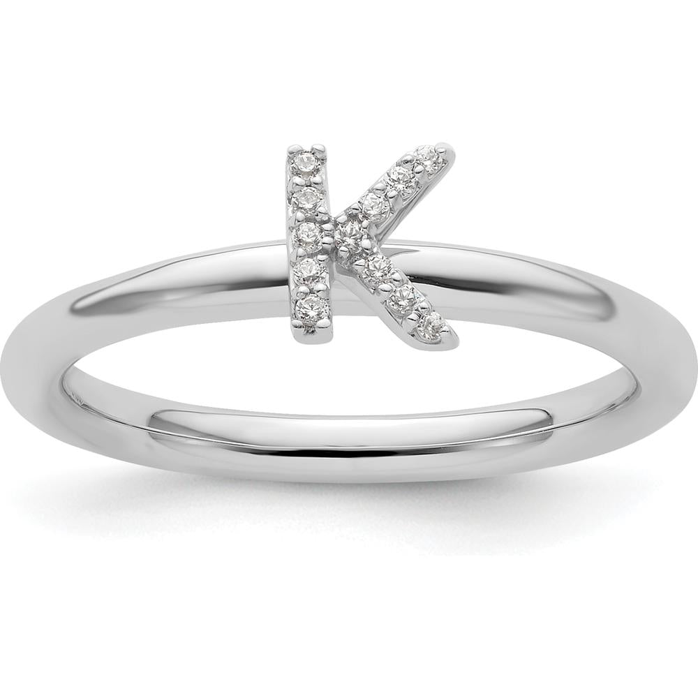 14K White Gold Stackable Diamond Initial K Ring with Prong Set Diamonds by 0