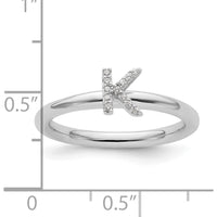 14K White Gold Stackable Diamond Initial K Ring with Prong Set Diamonds by 0