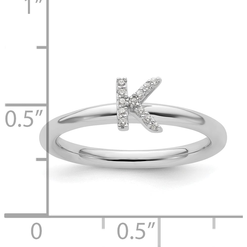 14K White Gold Stackable Diamond Initial K Ring with Prong Set Diamonds by 0