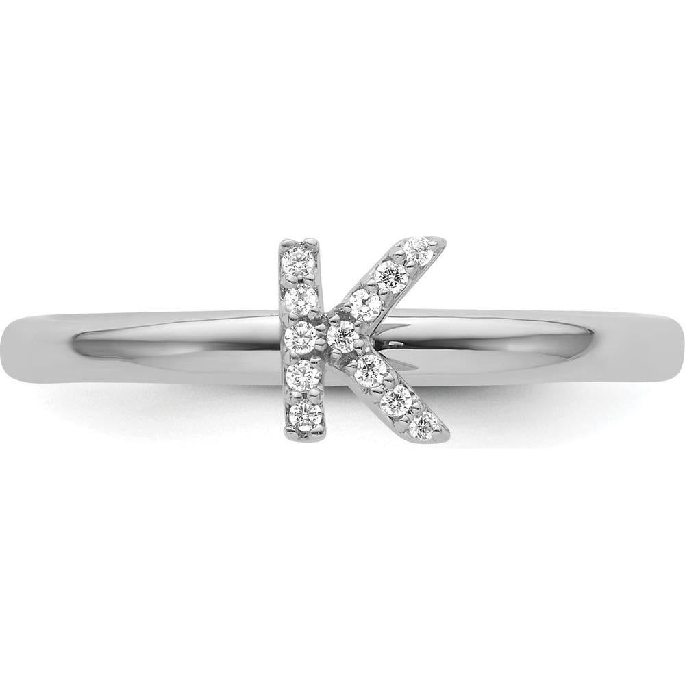 14K White Gold Stackable Diamond Initial K Ring with Prong Set Diamonds by 0