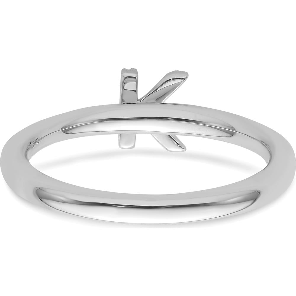 14K White Gold Stackable Diamond Initial K Ring with Prong Set Diamonds by 0
