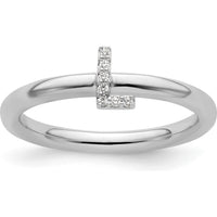 14K White Gold Stackable Diamond Initial "L" Ring - Elegant Design with Rhodium Plating by 0