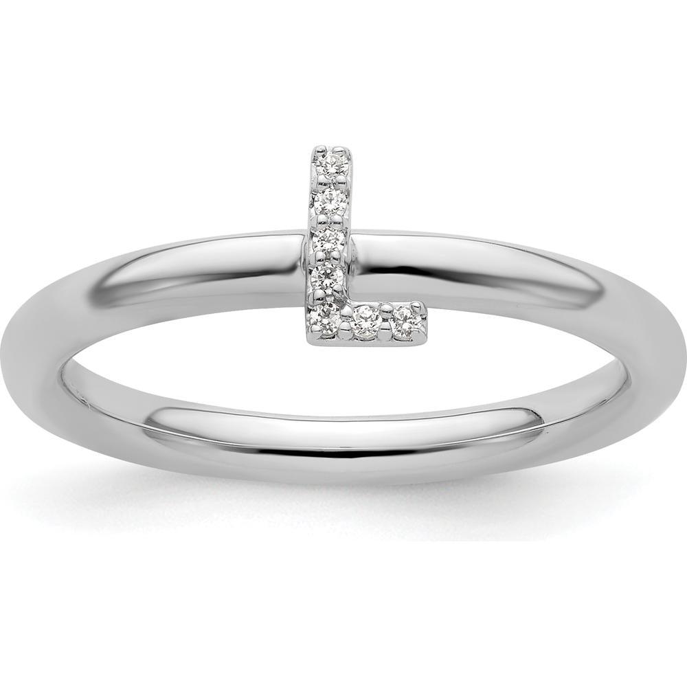 14K White Gold Stackable Diamond Initial "L" Ring - Elegant Design with Rhodium Plating by 0