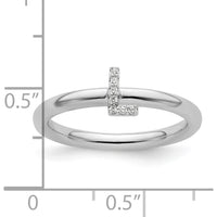 14K White Gold Stackable Diamond Initial "L" Ring - Elegant Design with Rhodium Plating by 0