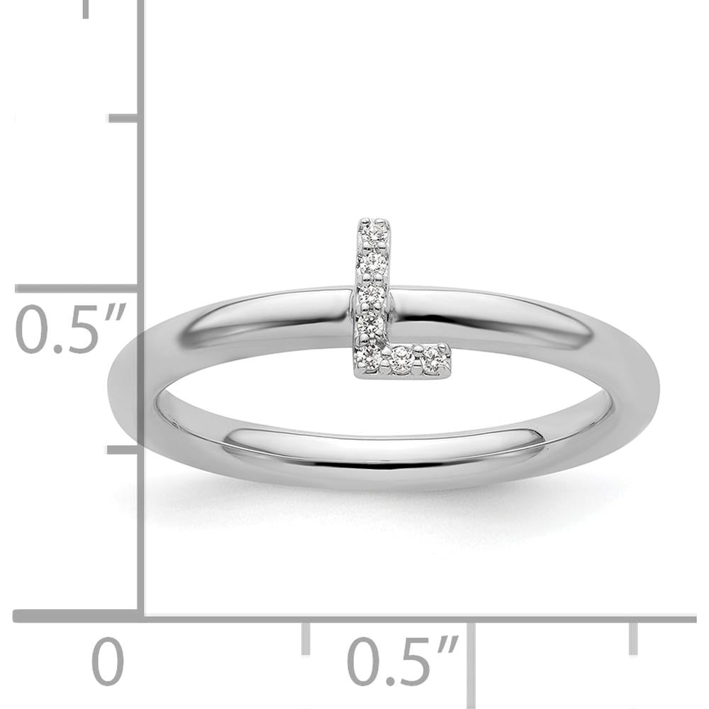 14K White Gold Stackable Diamond Initial "L" Ring - Elegant Design with Rhodium Plating by 0