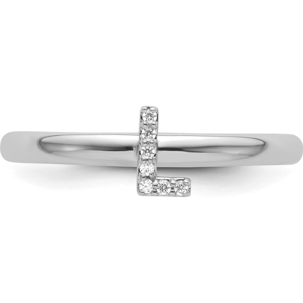 14K White Gold Stackable Diamond Initial "L" Ring - Elegant Design with Rhodium Plating by 0