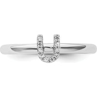 14K White Gold Stackable Diamond Initial U Ring with Pave Set Round Diamonds by 0