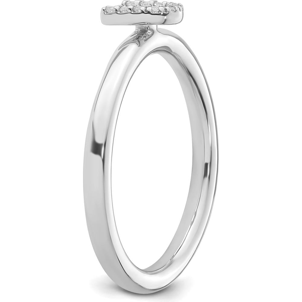 14K White Gold Stackable Diamond Initial U Ring with Pave Set Round Diamonds by 0
