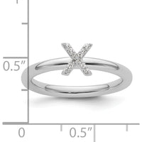 14K White Gold Stackable Diamond Initial X Ring with Prong Set Round Diamonds - Size 7 by 0