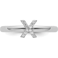 14K White Gold Stackable Diamond Initial X Ring with Prong Set Round Diamonds - Size 7 by 0