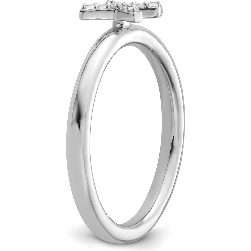 14K White Gold Stackable Diamond Initial X Ring with Prong Set Round Diamonds - Size 7 by 0