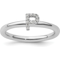 14K White Gold Stackable Pavé Diamond Initial P Ring with Rhodium Finish by 0