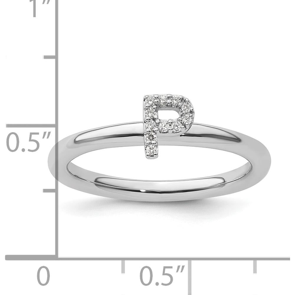 14K White Gold Stackable Pavé Diamond Initial P Ring with Rhodium Finish by 0