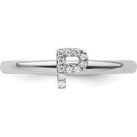14K White Gold Stackable Pavé Diamond Initial P Ring with Rhodium Finish by 0