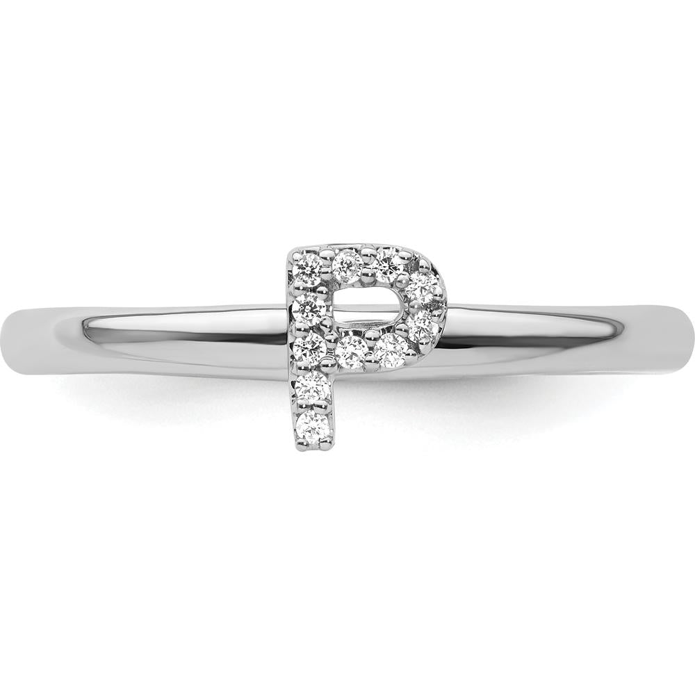 14K White Gold Stackable Pavé Diamond Initial P Ring with Rhodium Finish by 0