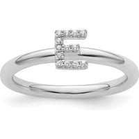 14K White Gold Stackable Ring with Diamond-Accented Initial E by 0