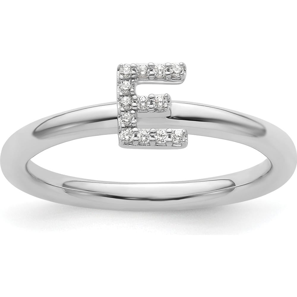14K White Gold Stackable Ring with Diamond-Accented Initial E by 0