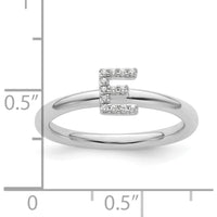 14K White Gold Stackable Ring with Diamond-Accented Initial E by 0