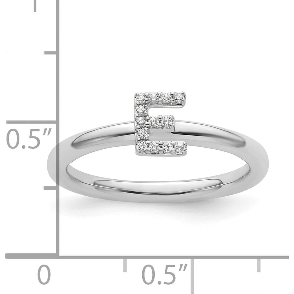 14K White Gold Stackable Ring with Diamond-Accented Initial E by 0