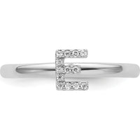 14K White Gold Stackable Ring with Diamond-Accented Initial E by 0