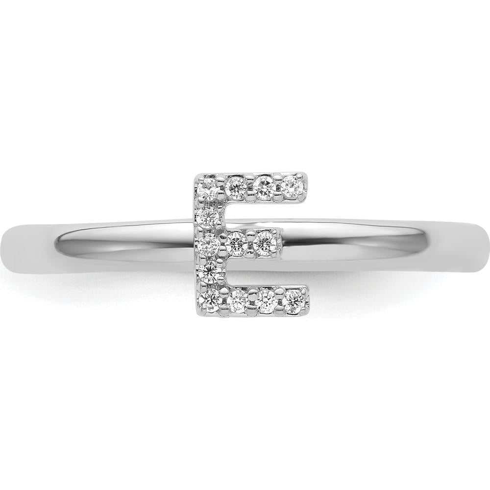 14K White Gold Stackable Ring with Diamond-Accented Initial E by 0