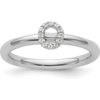14K White Gold Stackable Ring with Diamond Halo Initial "O" - Size 7 by 0