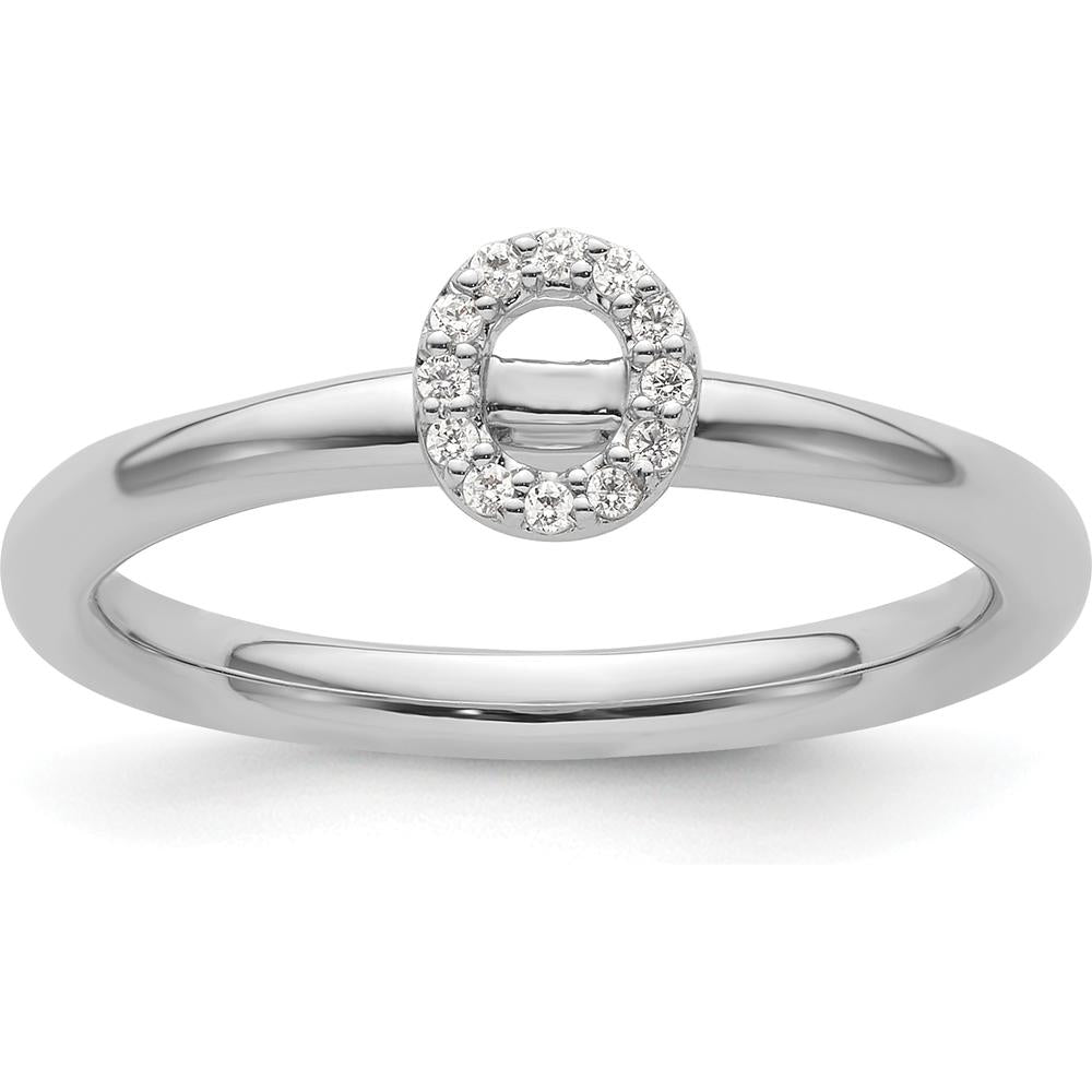14K White Gold Stackable Ring with Diamond Halo Initial "O" - Size 7 by 0
