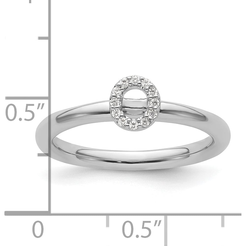 14K White Gold Stackable Ring with Diamond Halo Initial "O" - Size 7 by 0