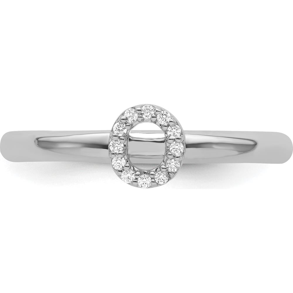 14K White Gold Stackable Ring with Diamond Halo Initial "O" - Size 7 by 0