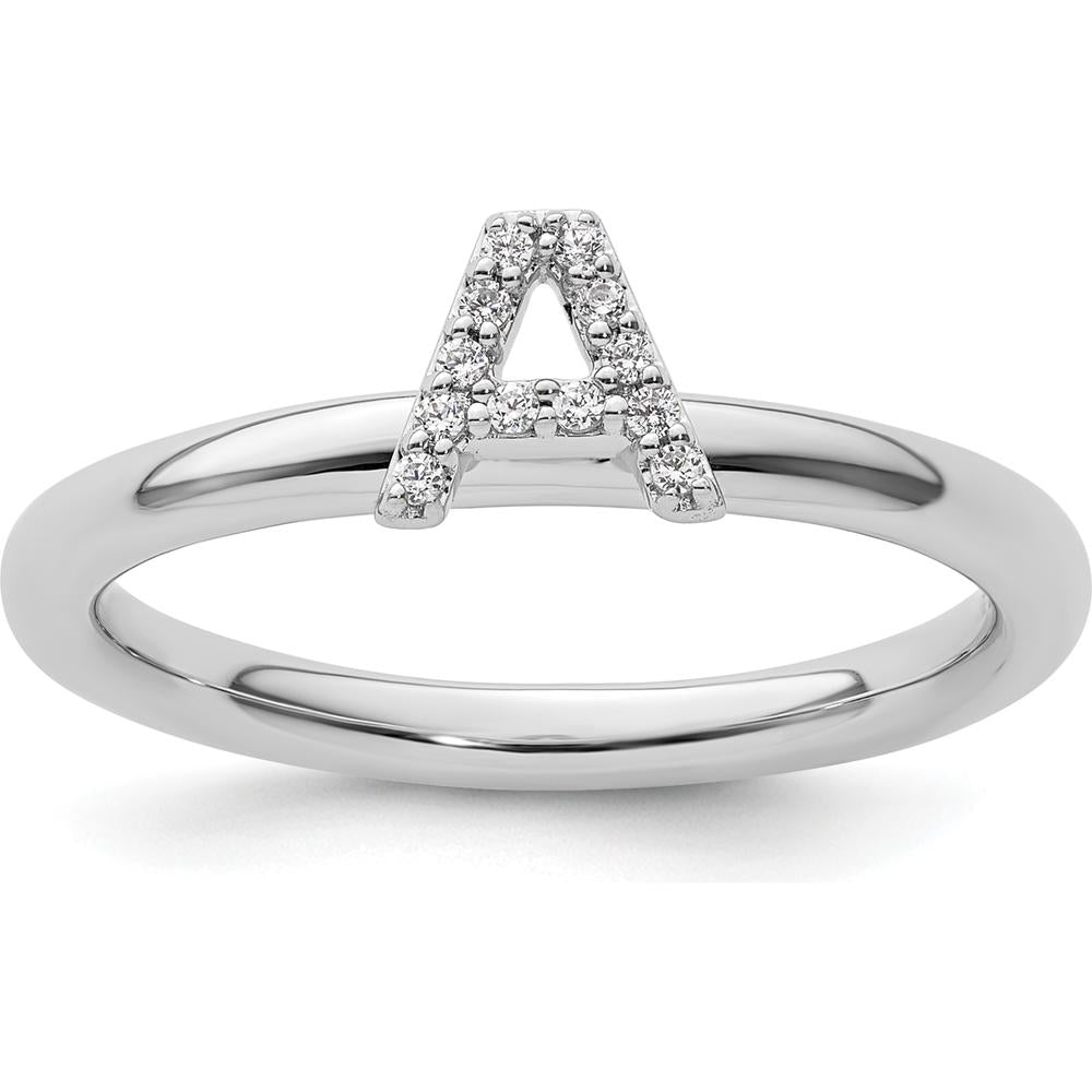 14K White Gold Stackable Ring with Diamond Initial A Motif by 0