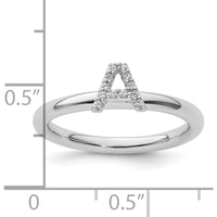 14K White Gold Stackable Ring with Diamond Initial A Motif by 0
