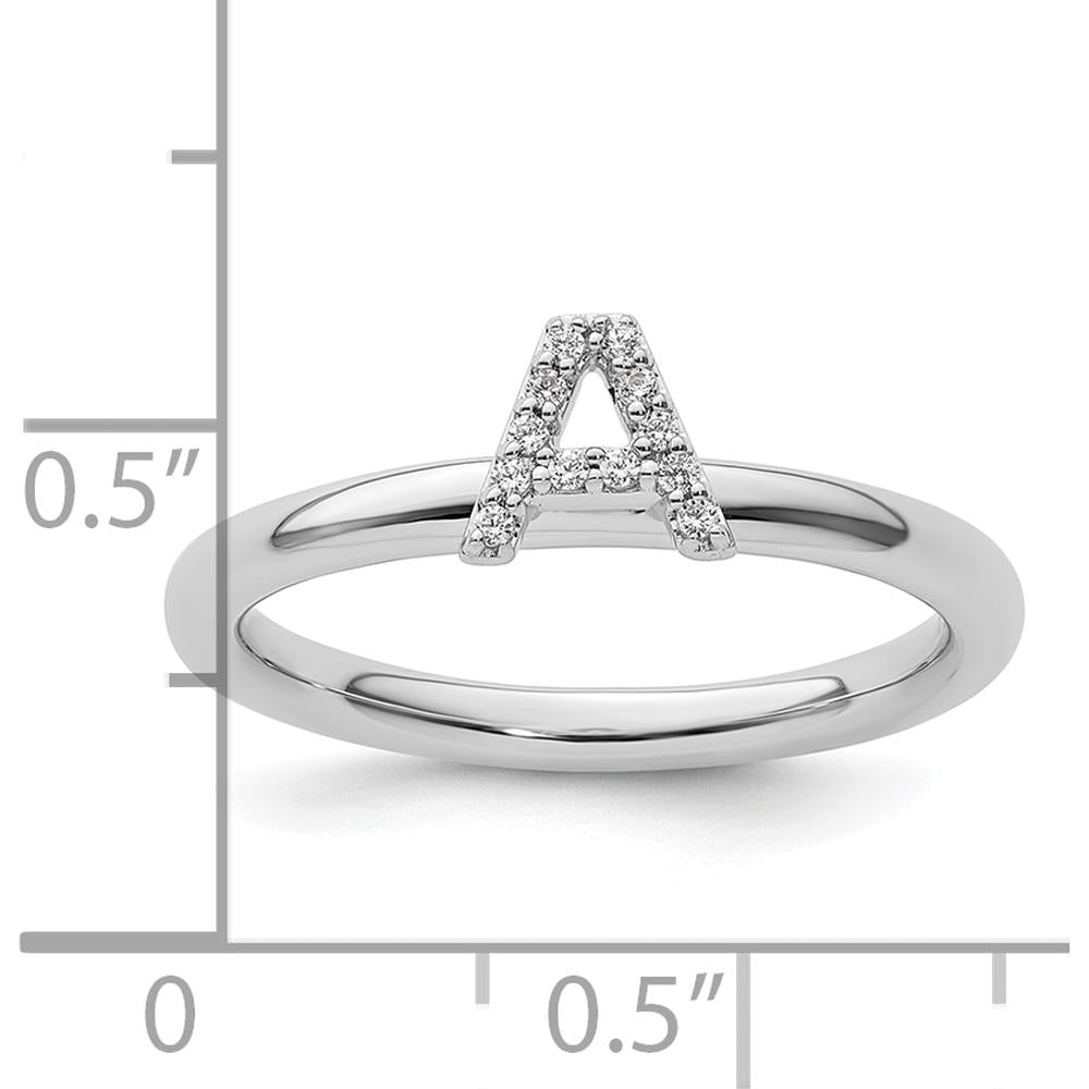 14K White Gold Stackable Ring with Diamond Initial A Motif by 0