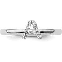14K White Gold Stackable Ring with Diamond Initial A Motif by 0