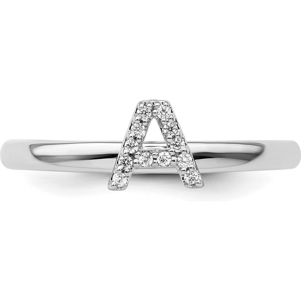 14K White Gold Stackable Ring with Diamond Initial A Motif by 0