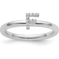 14K White Gold Stackable Ring with Diamond Initial F Accents by 0