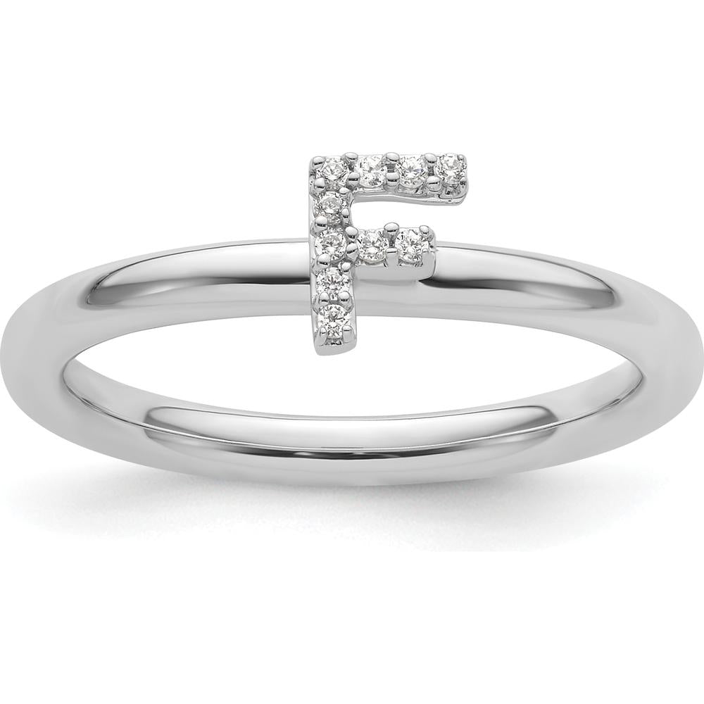 14K White Gold Stackable Ring with Diamond Initial F Accents by 0