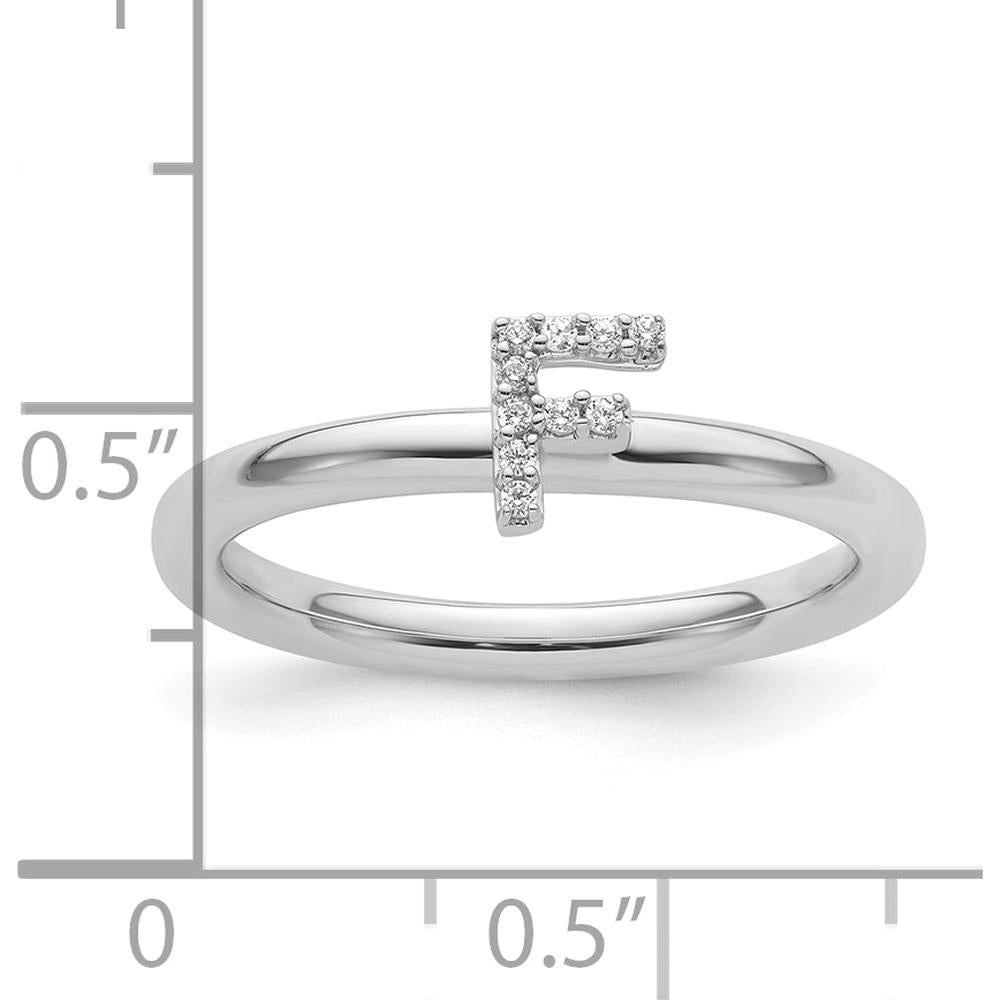 14K White Gold Stackable Ring with Diamond Initial F Accents by 0