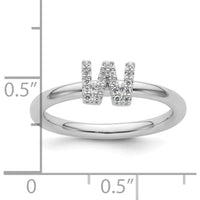 14K White Gold Stackable Ring with Pavé Set Diamond Initial W by 0