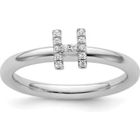 14K White Gold Stackable Ring with Pavé Set Round Diamonds in Initial H Design by 0